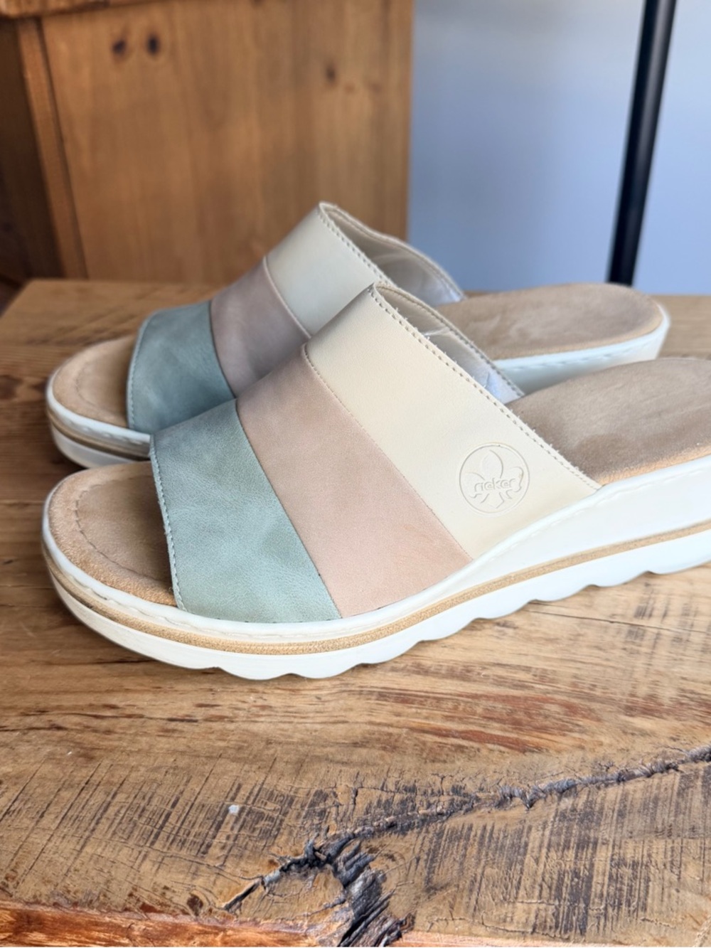 Rieker Tri-Panel Pastel Slide Wedge in Cream, Mint & Blush - Picture 4 of 7